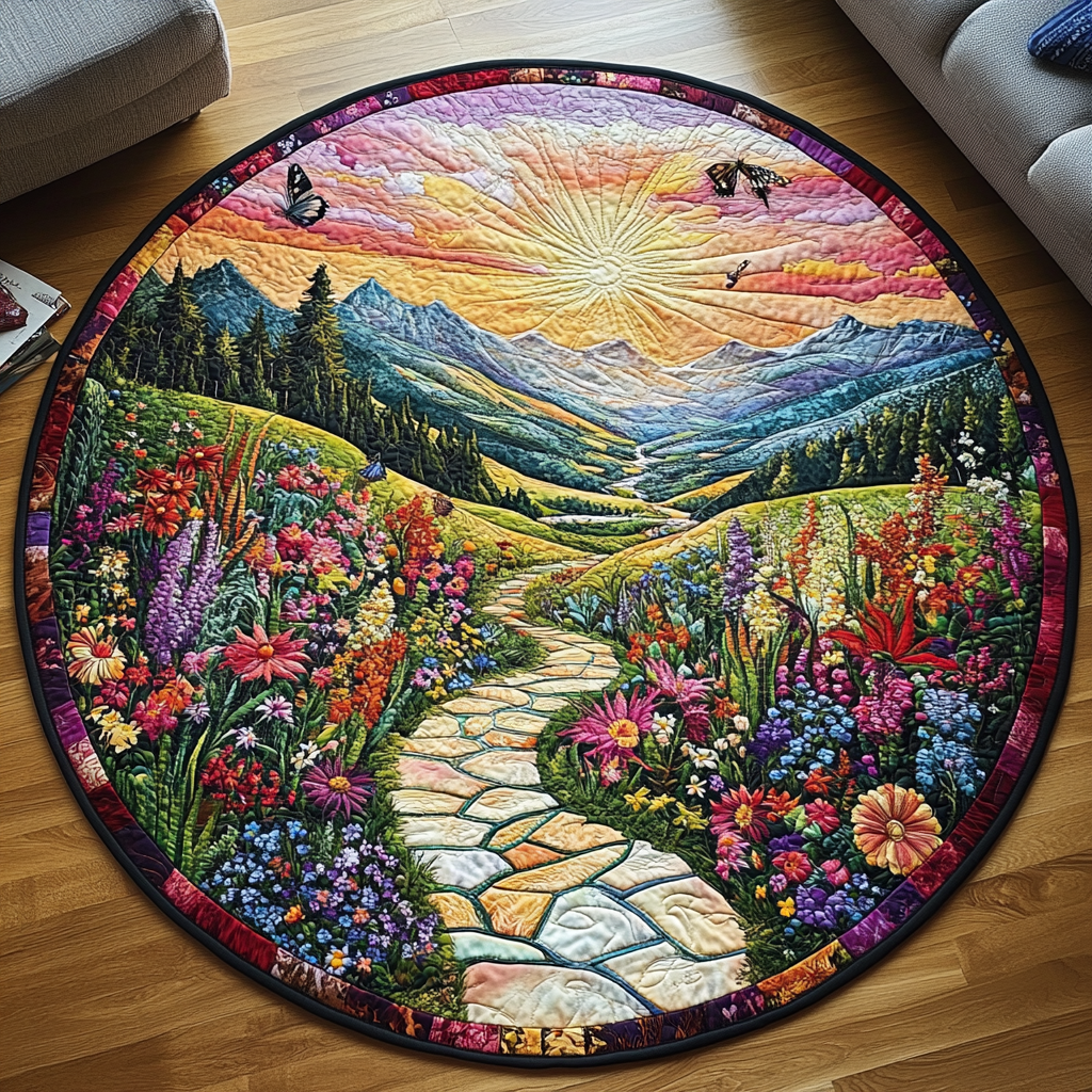 Golden Horizon Pathway Quilted Round Mat Home And Decor Gifts For Mom From Daughter