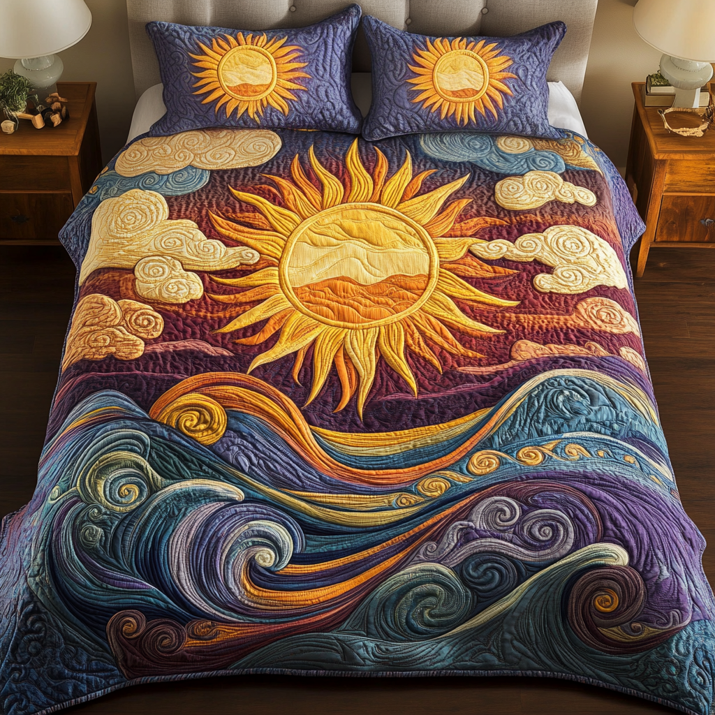 Golden Horizon Quilted Bedding Set Cute Queen Bed Sheets Mother's In Law Gifts Mom's Day