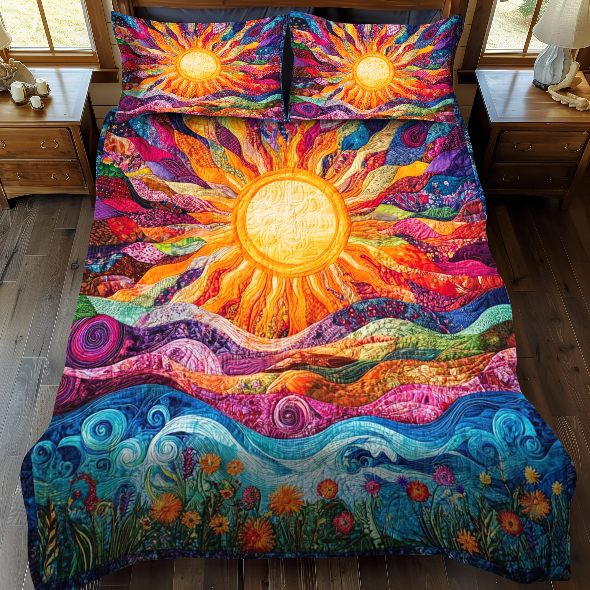 Golden Horizon Quilted Bedding Set Cute Room Decor Special Gifts For Him Her