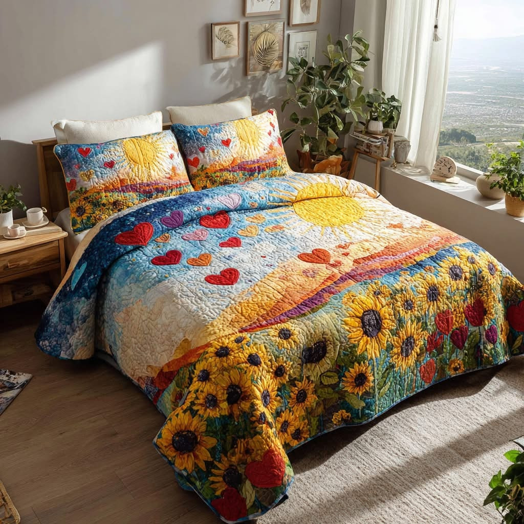 Golden Horizon Quilted Bedding Set Sunflower Bedspread Set Best Birthday Gifts For Mom