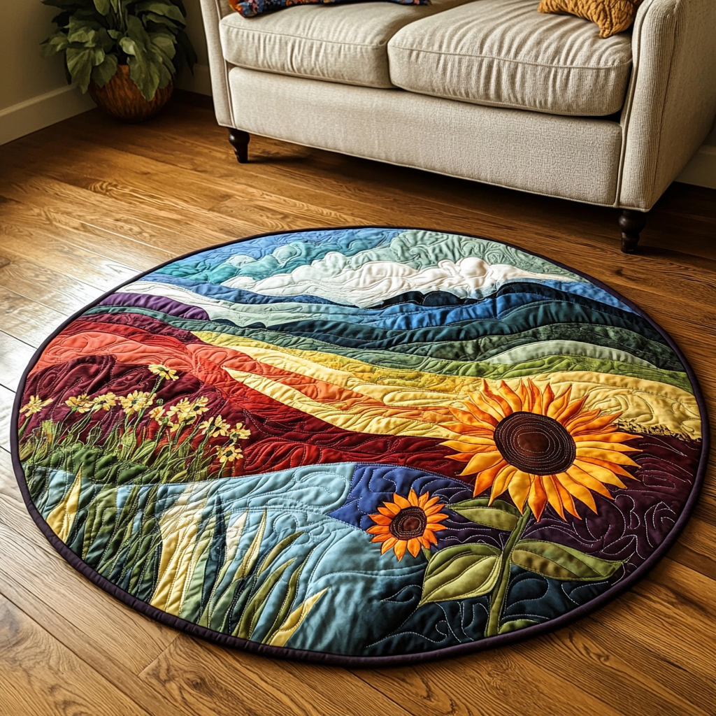 Golden Horizon Quilted Round Mat Large Round Rugs For Living Room Gifts For Mom In Law