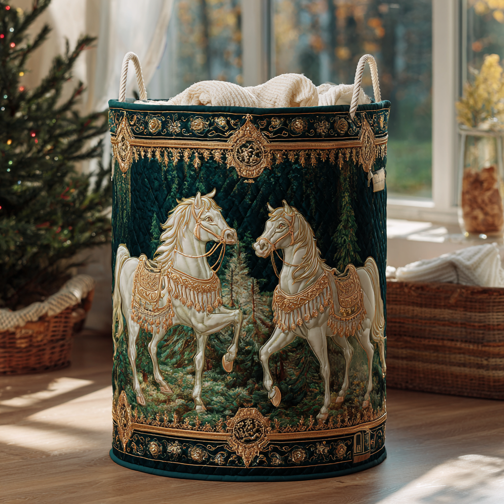 Golden Horse Quilted Laundry Basket Best Dirty Clothes Hamper Birthday Present Ideas For Horse Lover
