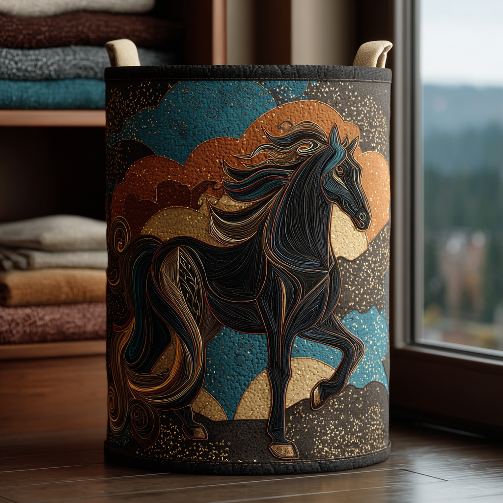 Golden Horse Quilted Laundry Basket Unique Laundry Hamper Memorial Gifts For Horse Lovers