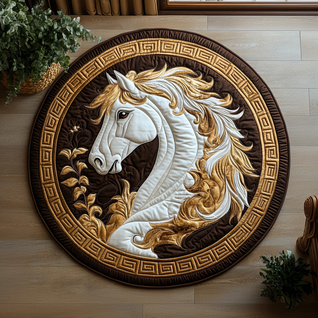 Golden Horse Quilted Round Mat Best Round Rugs Gift For Horse Lover Woman