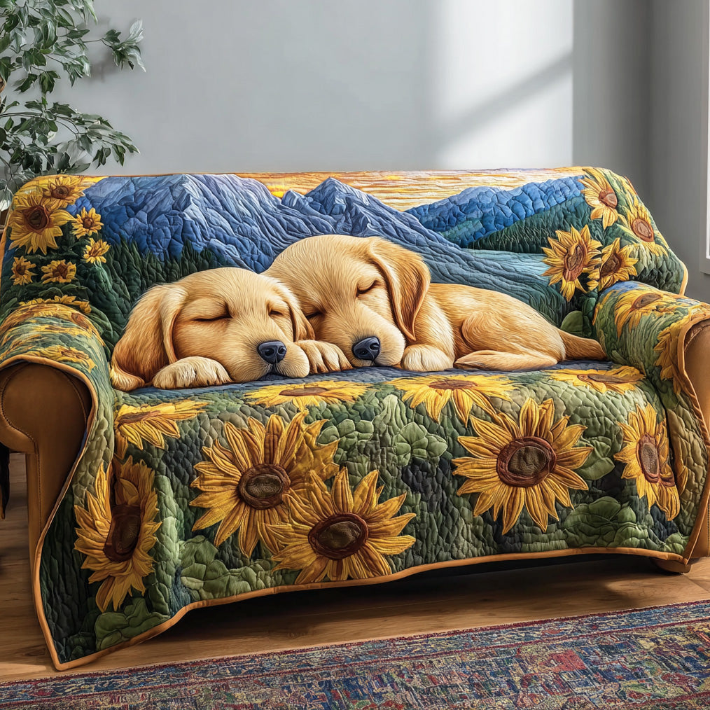 Golden in Bloom Quilted Sofa Cover Sofa Couch Slipcover Gift Ideas For Dog Lovers