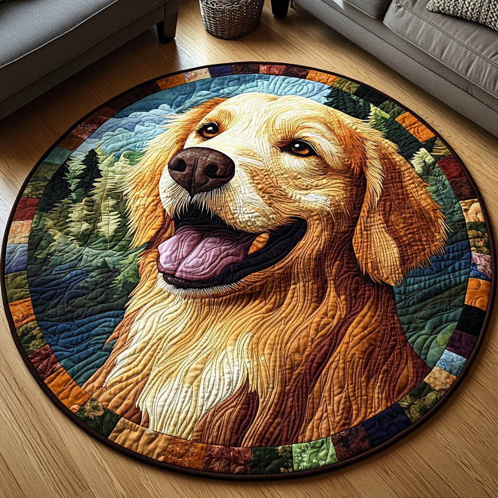 Golden Joy Quilted Round Mat Rug Round Cute Gifts For Dog Lovers Owners