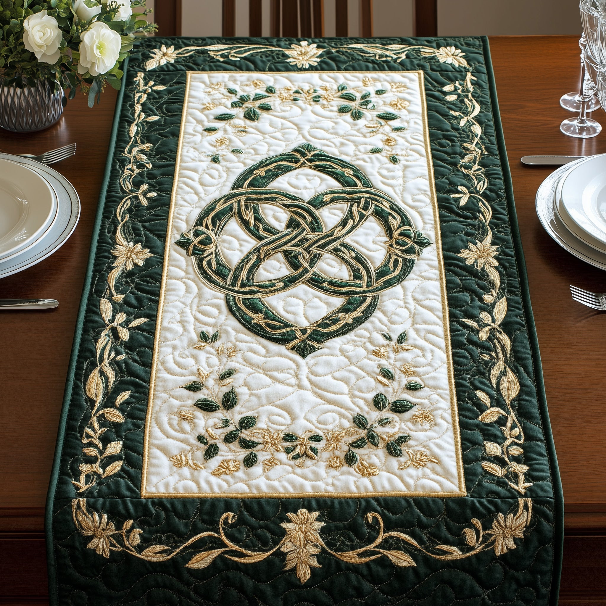 Golden Knot Elegance Quilted Table Runner Dining Room Table Decor Ideas Paddys Day Gifts