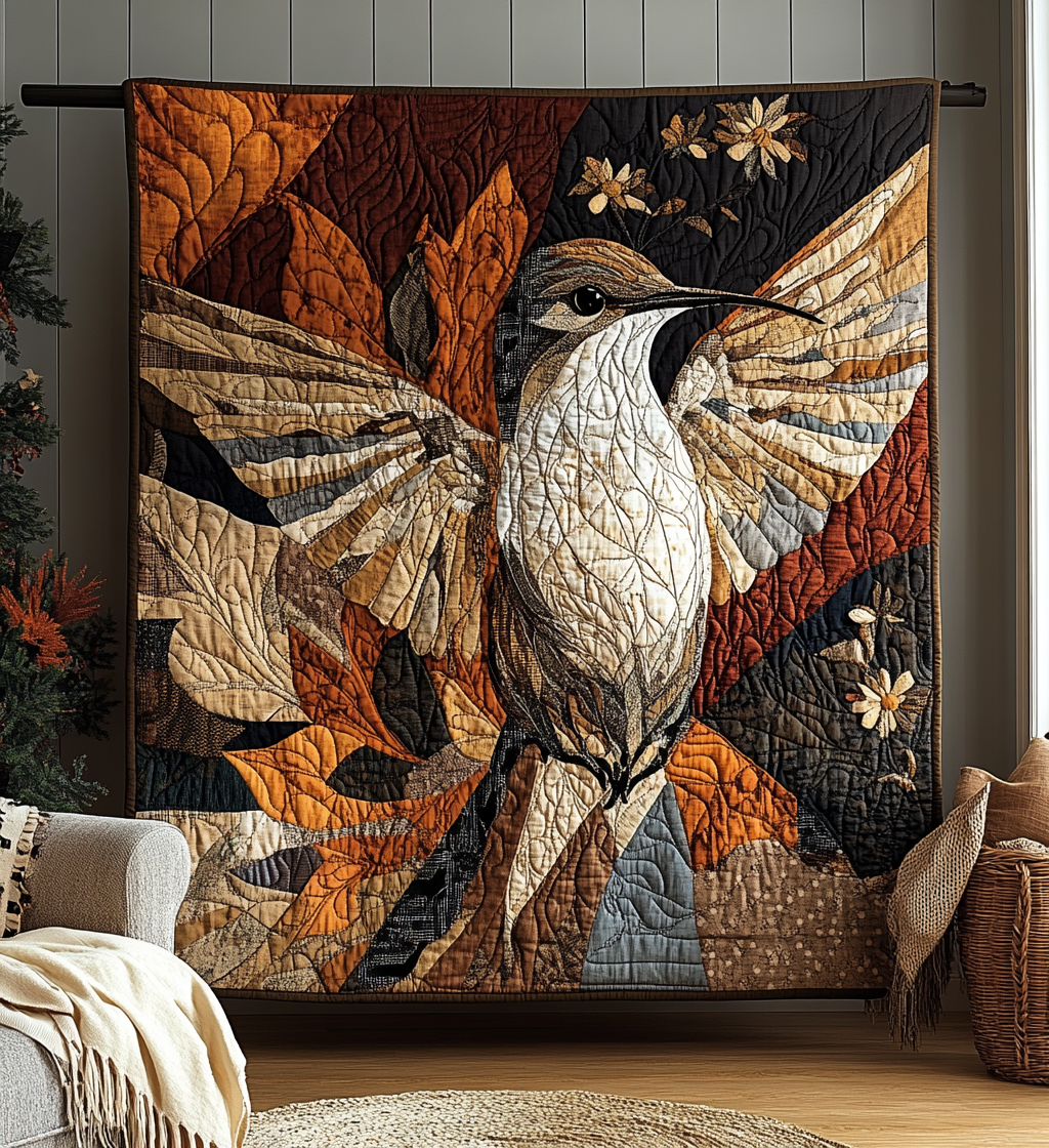 Golden Leaf Hummingbird Quilted Blanket Bed Decor Hummingbird Mother'S Day Gifts