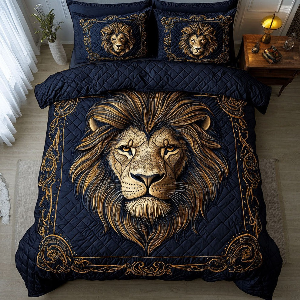 Golden Lion Majesty Quilted Bedding Set Bedroom Decor Ideas Lion Themed Gifts