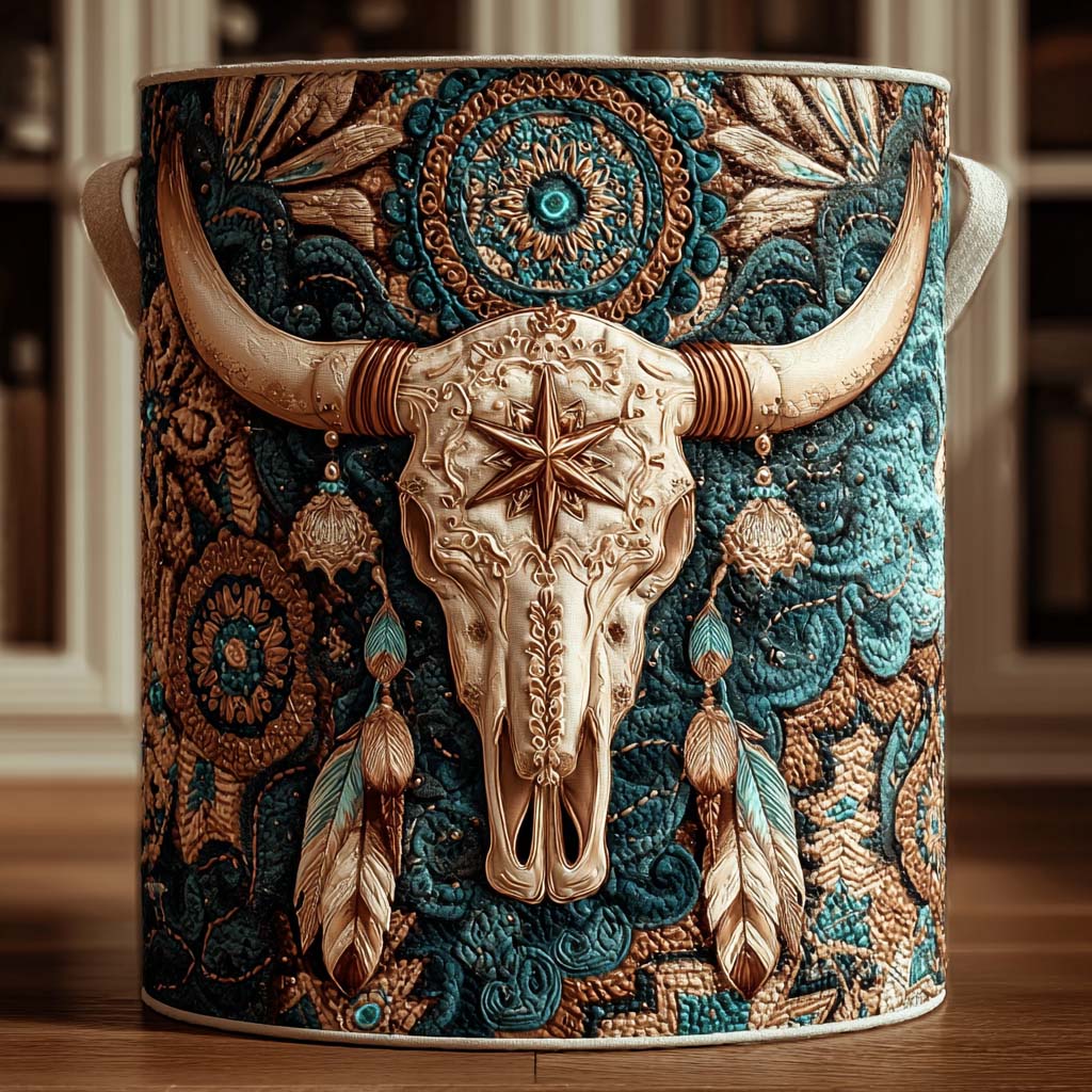 Golden Longhorn Quilted Laundry Basket Room Decor Christmas Presents For Wife