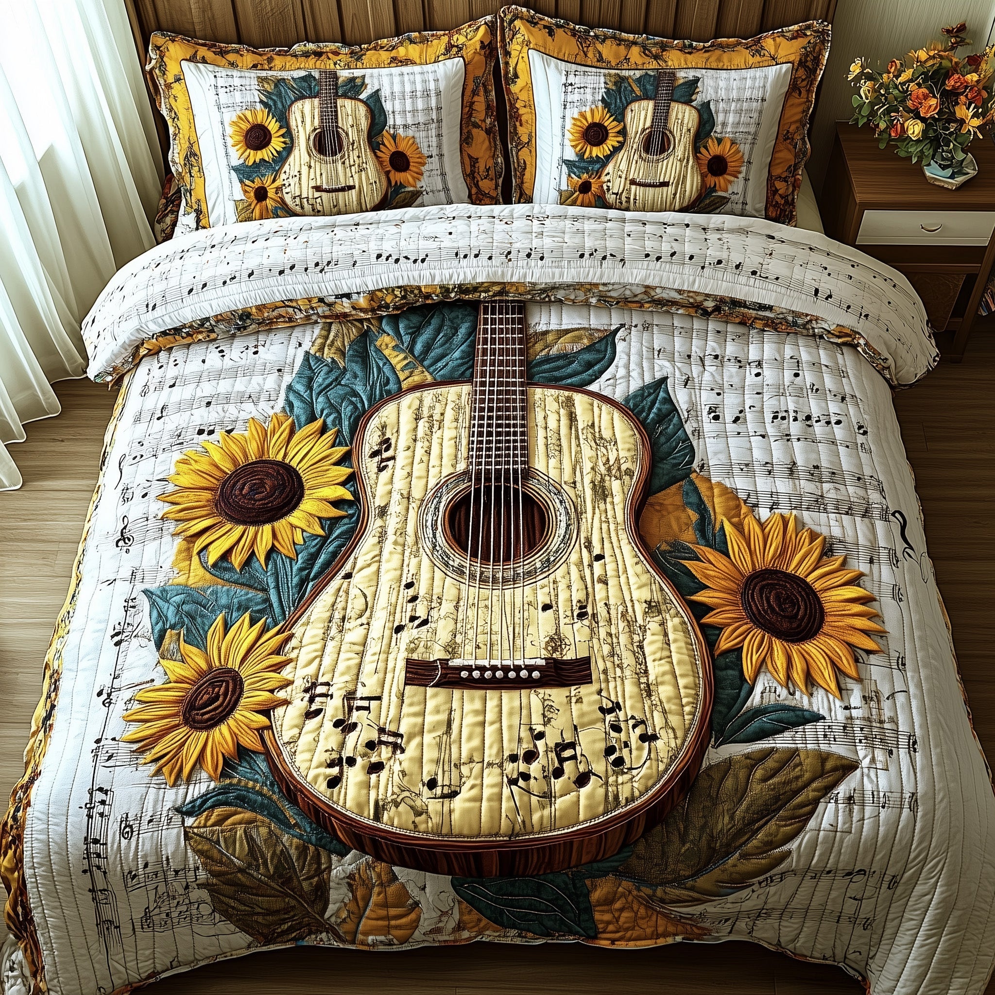 Golden Melody Quilted Bedding Set Best Bedding Comforter Sets Sunflower Birthday Gifts