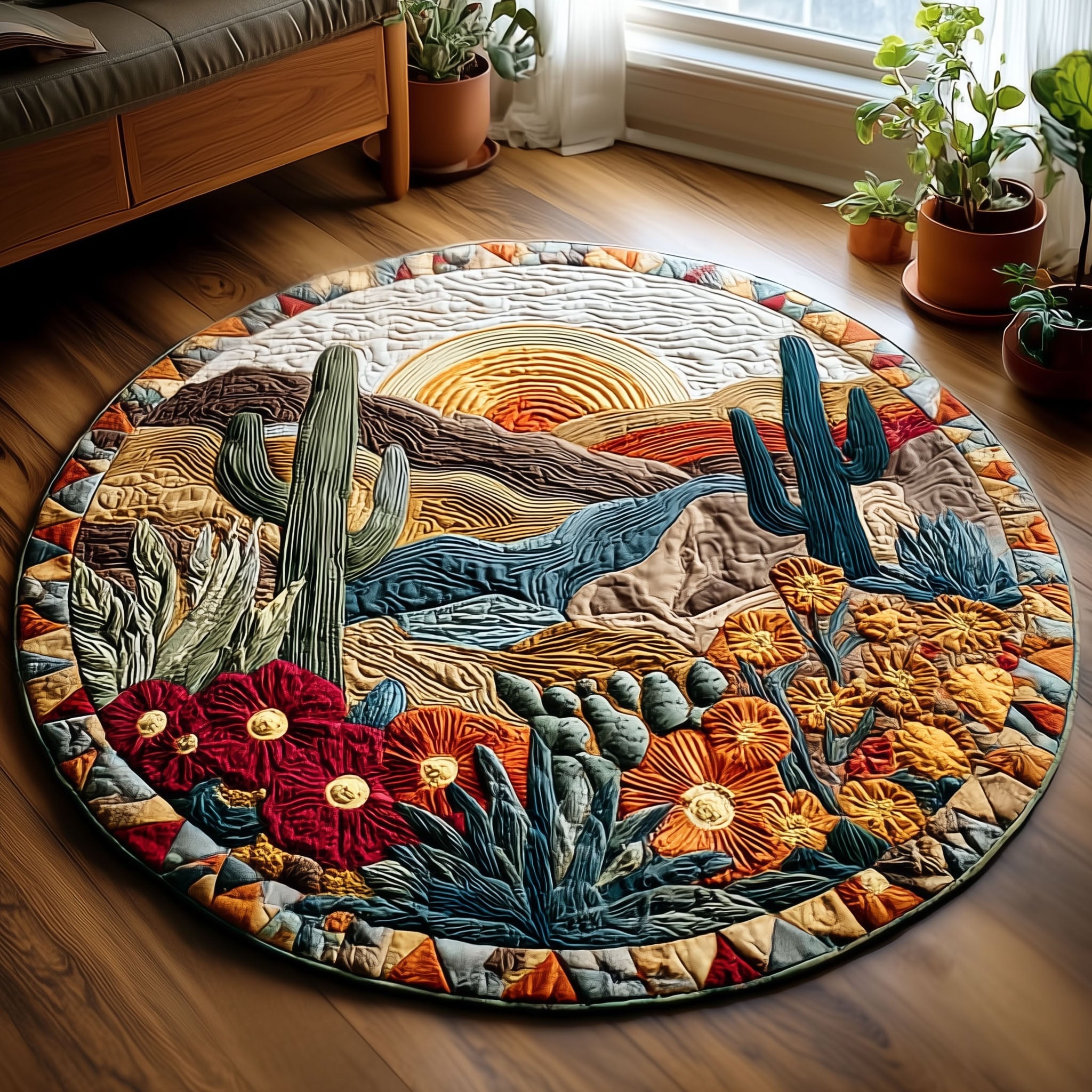 Golden Mesa Quilted Round Mat Round Kitchen Carpet Western Cowboy Gifts For Dad