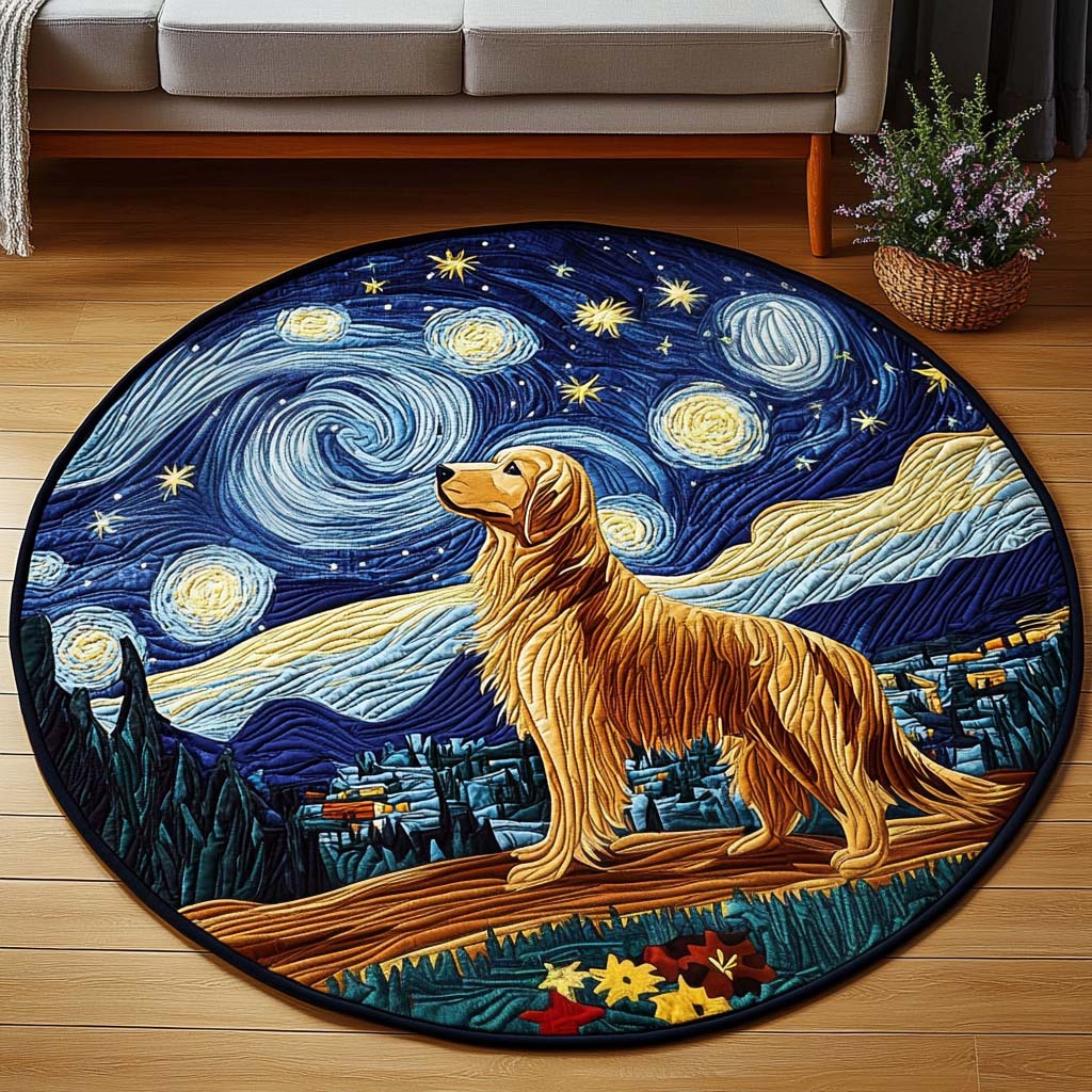 Golden Night Dreams Quilted Round Mat Round Rugs Large Presents For People With Dogs