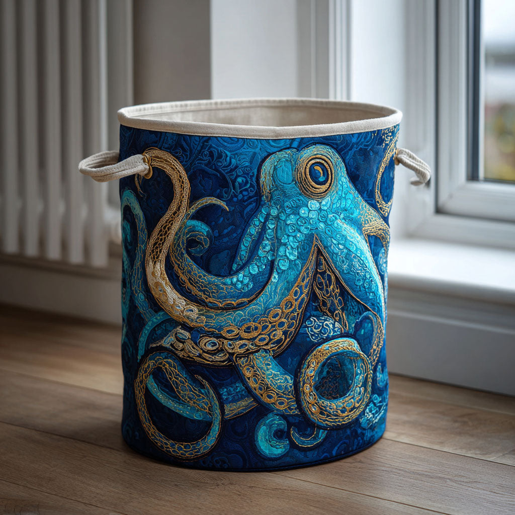 Golden Octopus Quilted Laundry Basket Ocean Octopus Clothes Hamper New Home Gift