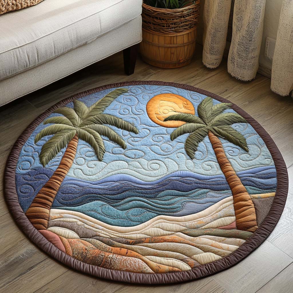 Golden Palms Quilted Round Mat Round Floor Rugs Beach Lovers Gift Ideas