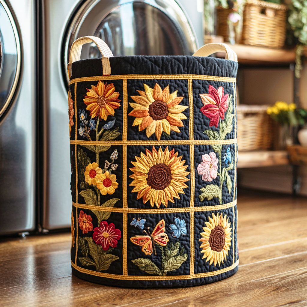 Golden Patch Sunflower Quilted Laundry Basket Unique Laundry Basket Nice Gifts For Mom