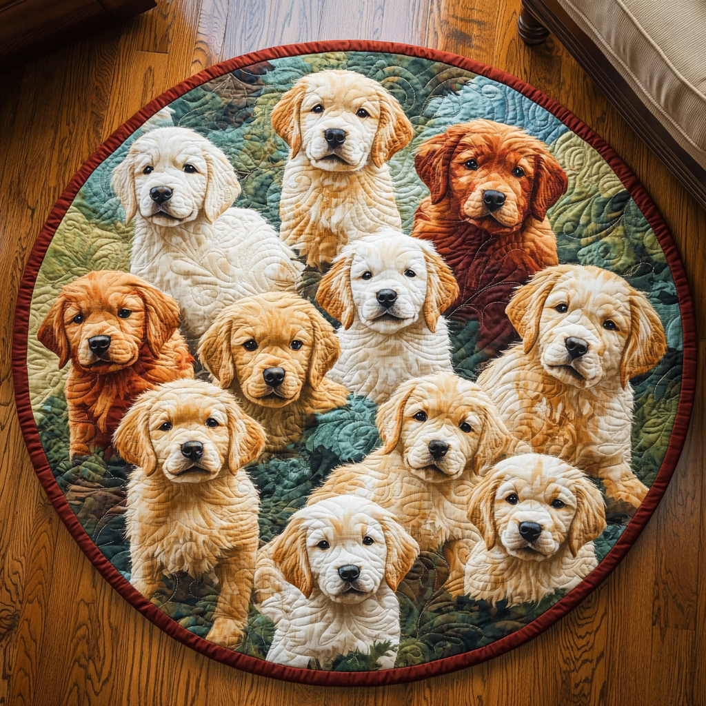Golden Paws Quilted Round Mat Circle Floor Rugs Cute Themed Dog Gift Ideas