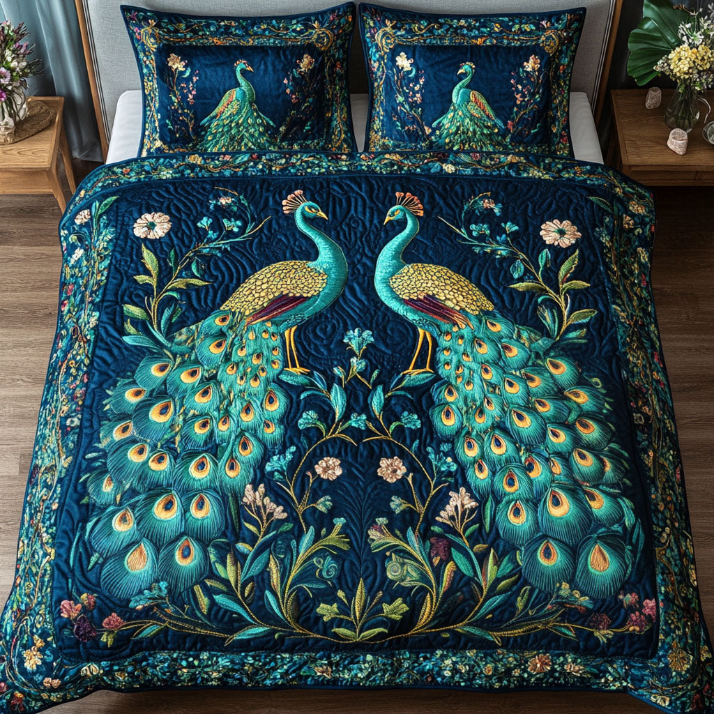 Golden Peacocks Quilted Bedding Set Cute Bedsheets Peacock Home Decorations