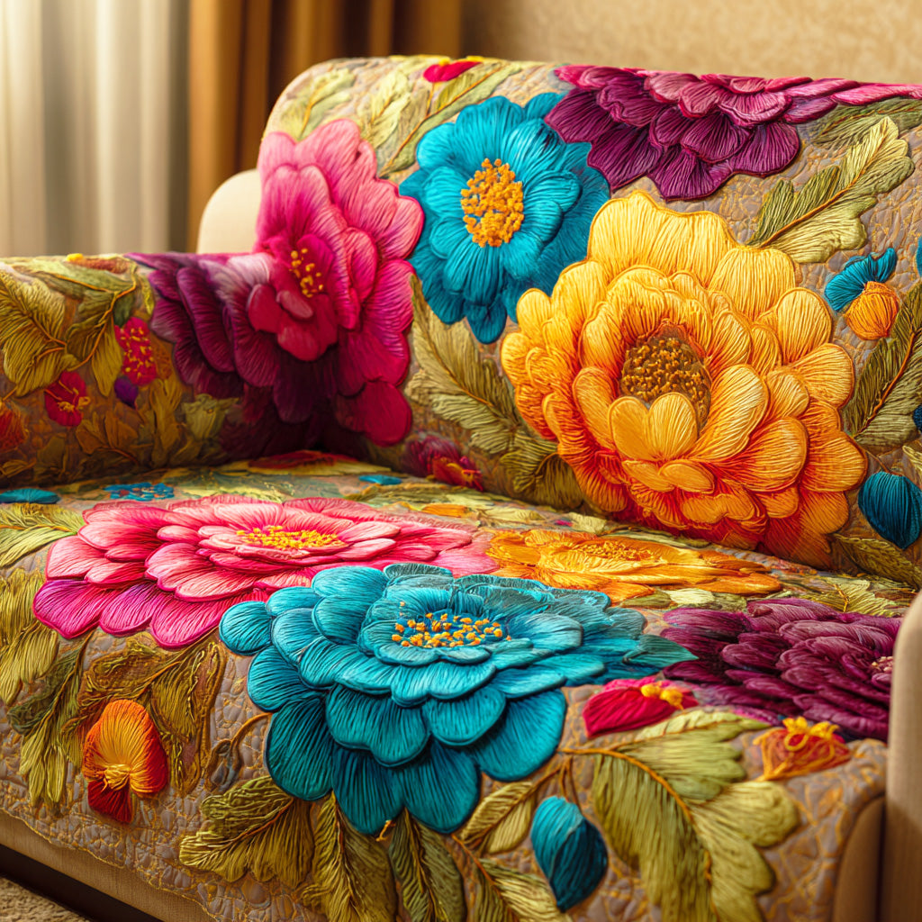 Golden Petal Garden Quilted Sofa Cover Home Decor Styles Best Mothers Day Present