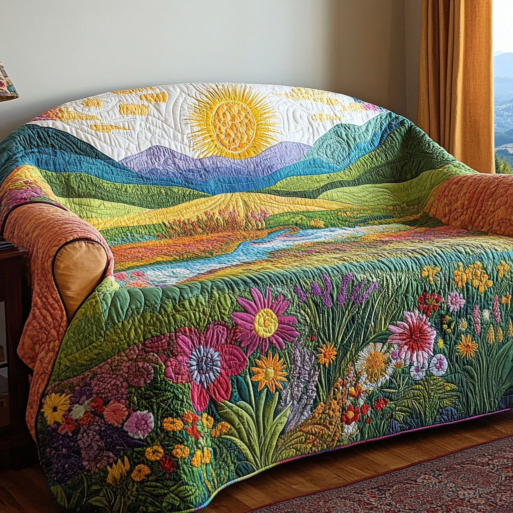 Golden Petal Rise Quilted Sofa Cover Home Decor Father's Day Presents For Son
