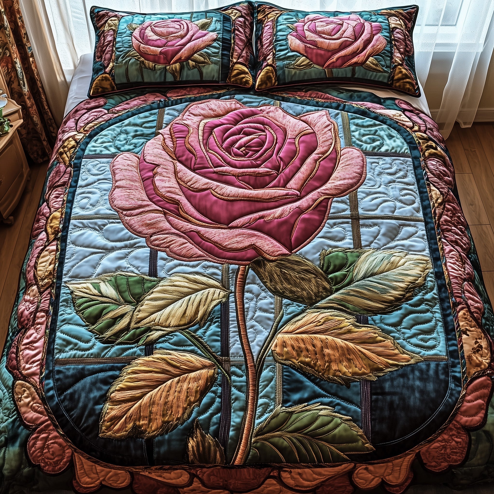 Golden Petal Rose Quilted Bedding Set Best Queen Sheets Mothers Day Suggestions