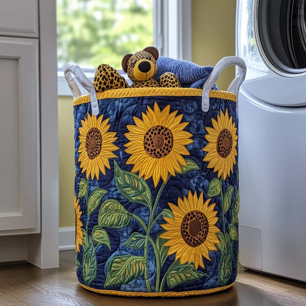 Golden Petals Quilted Laundry Basket Dirty Clothes Basket Mother Gift Ideas