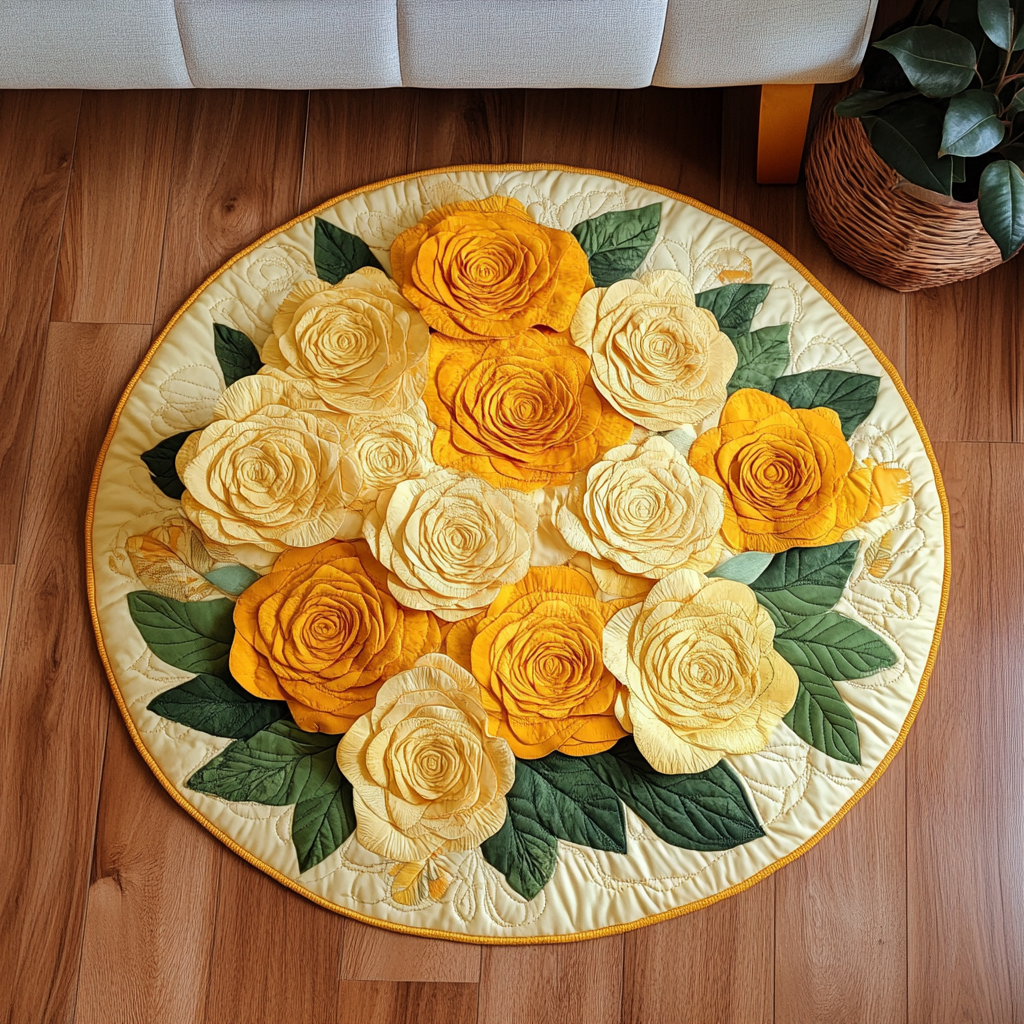 Golden Petals Quilted Round Mat Modern Circle Rug Ideas For Moms Birthday