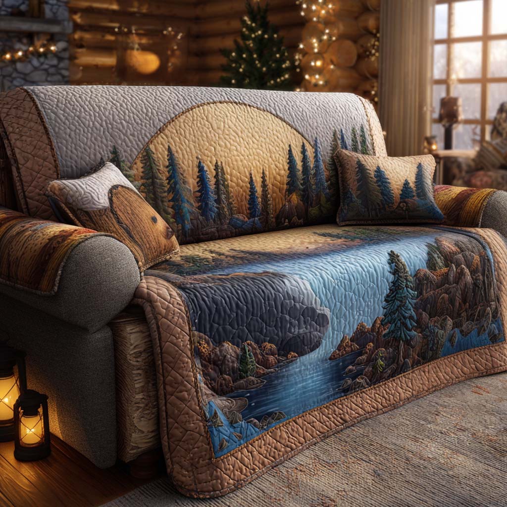 Golden Pines Quilted Sofa Cover Living Room Decor Ideas Presents For Bear Lovers