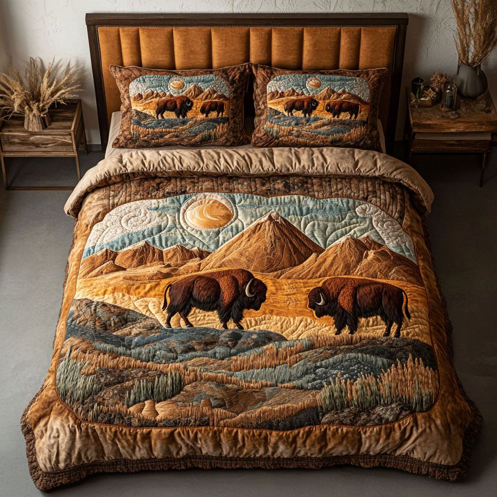 Golden Plains Bison Quilted Bedding Set Bed Sheet Set Best Gift For Mothers On Mother's Day
