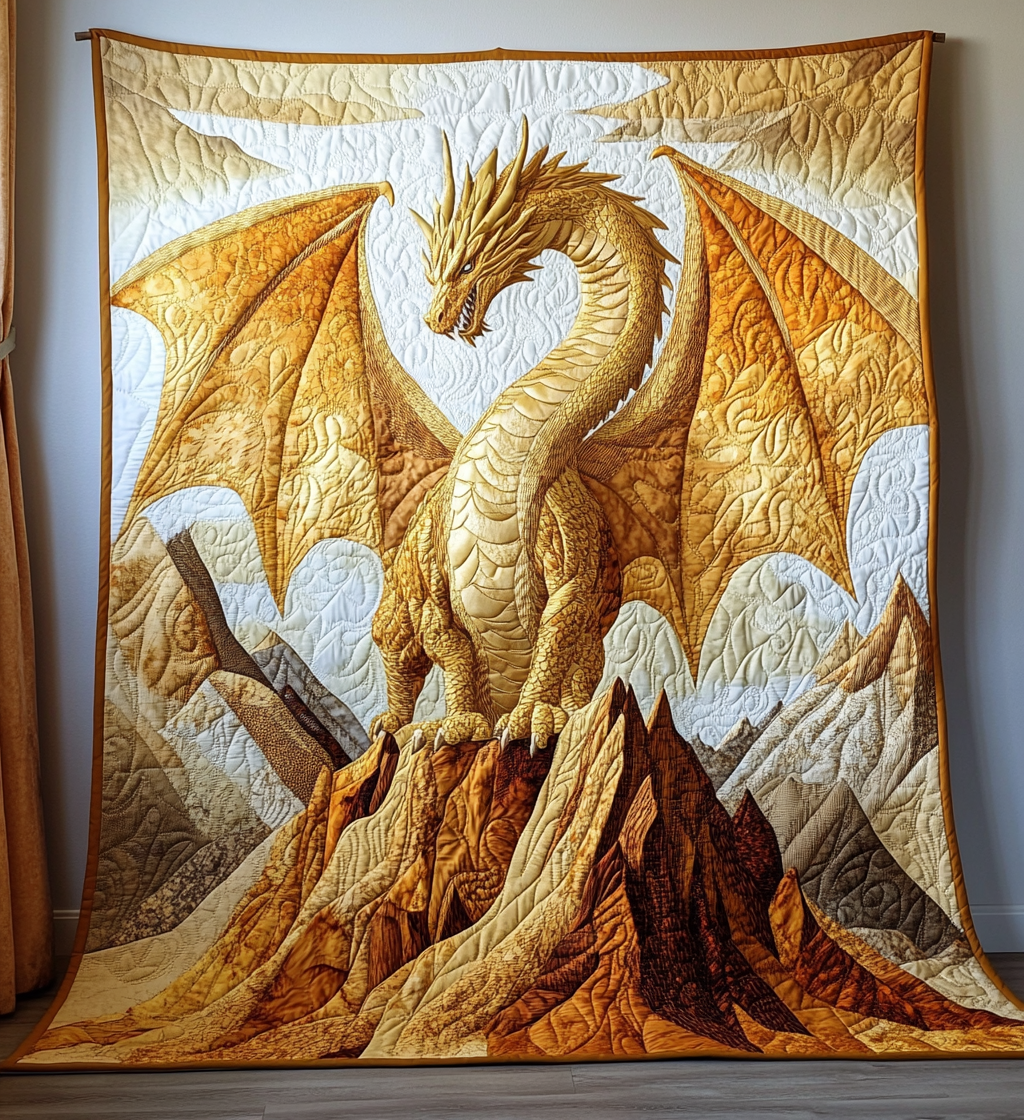 Golden Protector Quilted Blanket Bedding Decor Dragon Items For Lovers