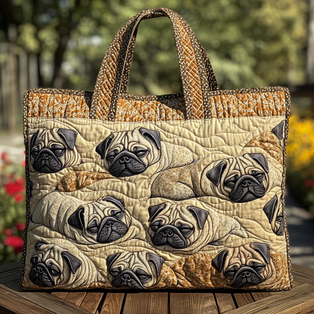 Golden Pug Quilted Tote Bag Nice Tote Bags Mother Present Ideas