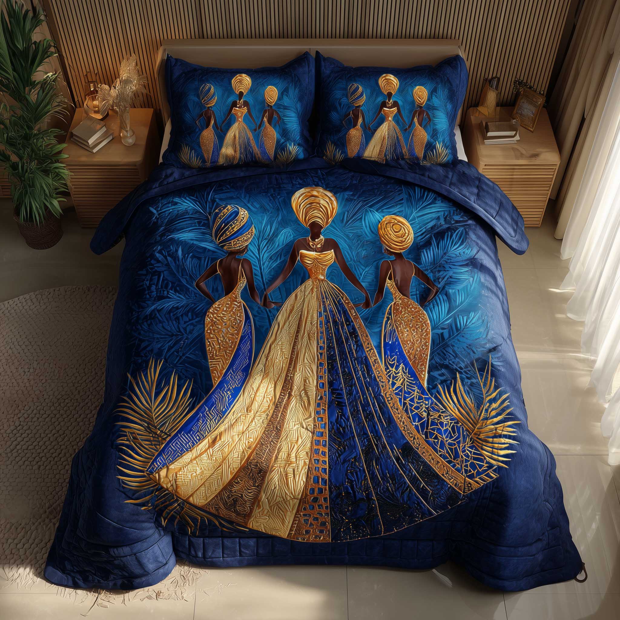 Golden Queens Quilted Bedding Set Best King Bed Sheets Melanin Themed Gifts