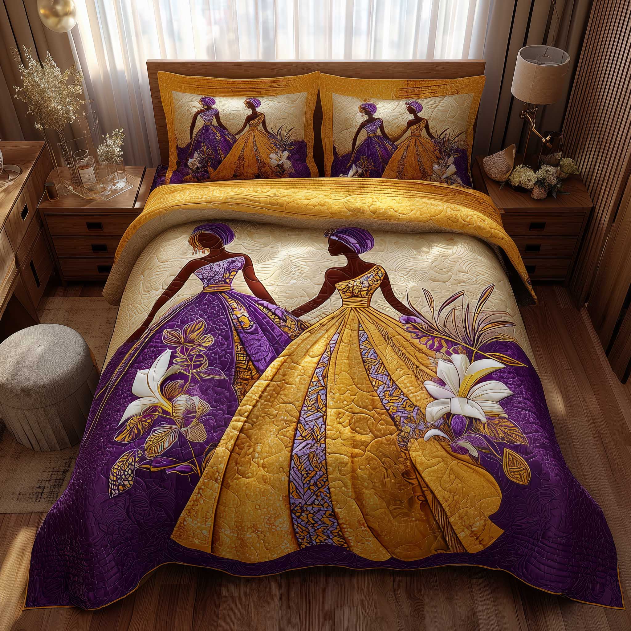 Golden Queens Quilted Bedding Set Best King Bedding Sets Best African American Gifts