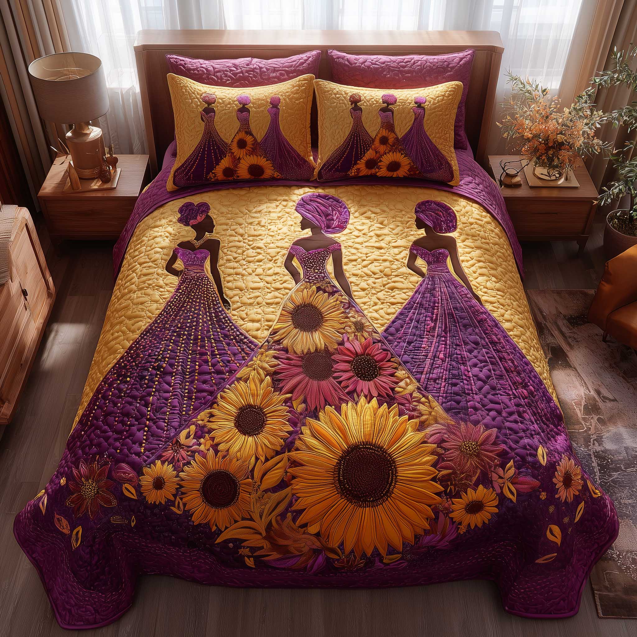 Golden Queens Quilted Bedding Set Unique Sheet Sets African American Heritage Month Gifts