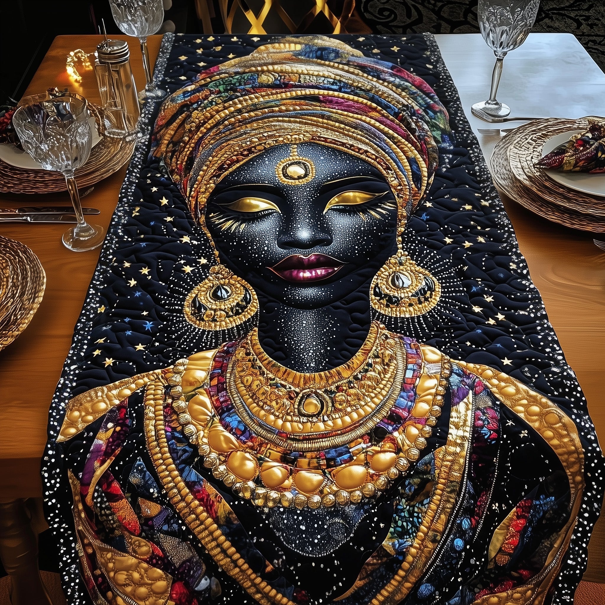 Golden Queens Quilted Table Runner Dining Room Centerpieces African American Gifts For Women