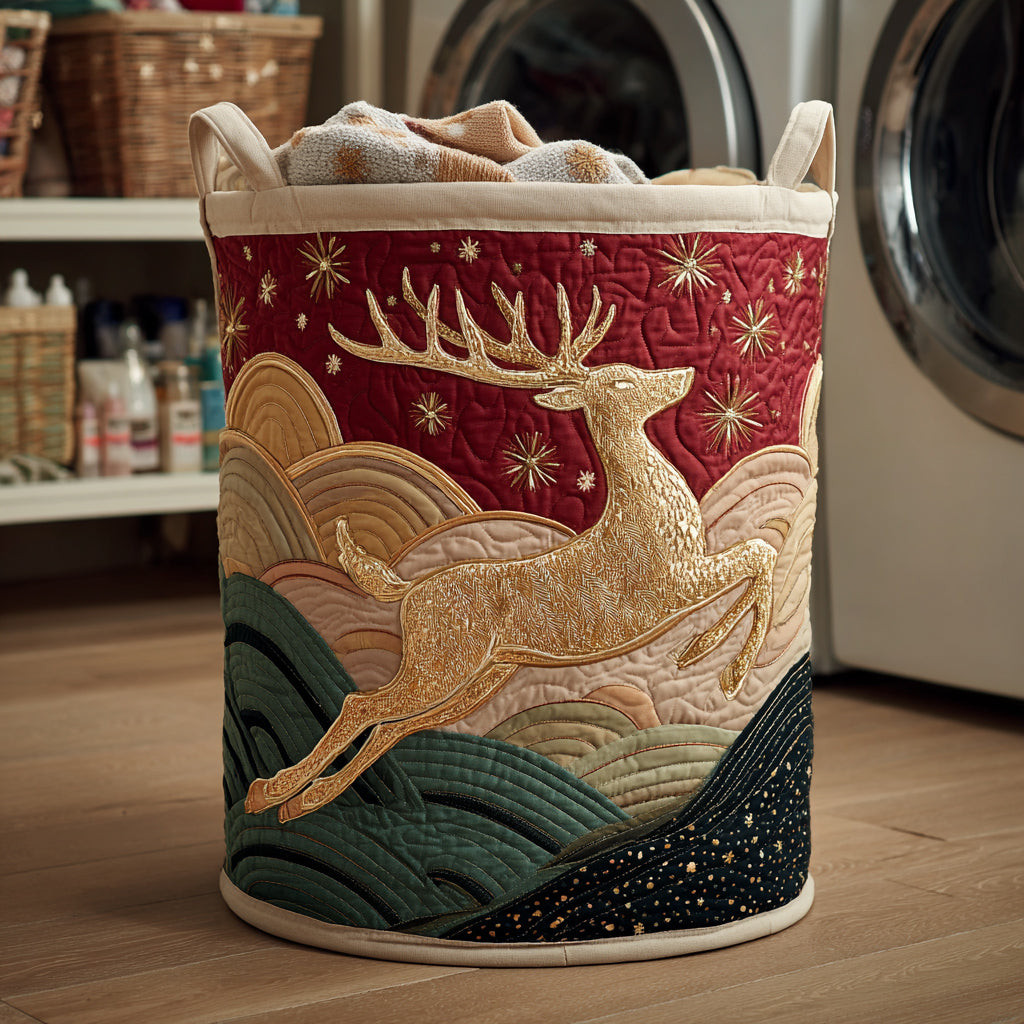 Golden Reindeer Quilted Laundry Basket Laundry Hamper Christmas Gifts For Wife