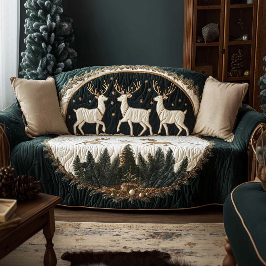 Golden Reindeer Quilted Sofa Cover Slipcover Sofa Best Secret Santa Gifts