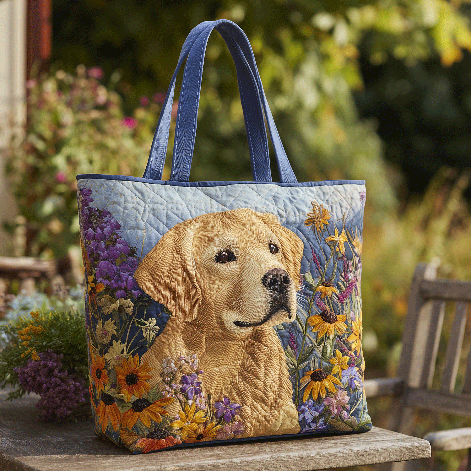 Golden Retriever Bloom Quilted Tote Bag The Perfect Everyday Tote Bag Present For Mom