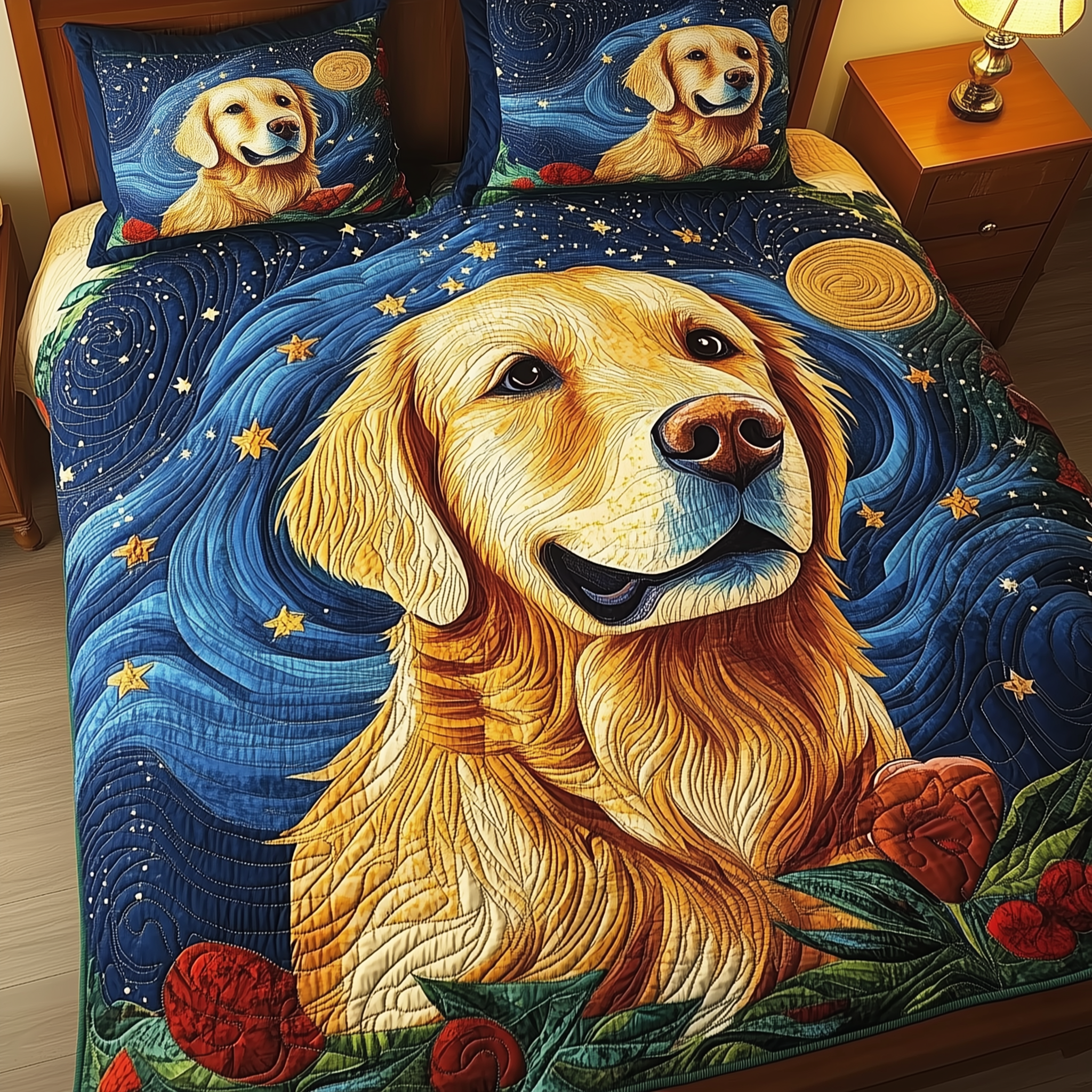 Golden Retriever Quilted Bedding Set Bedroom Decor Golden Retriever Dad Gifts