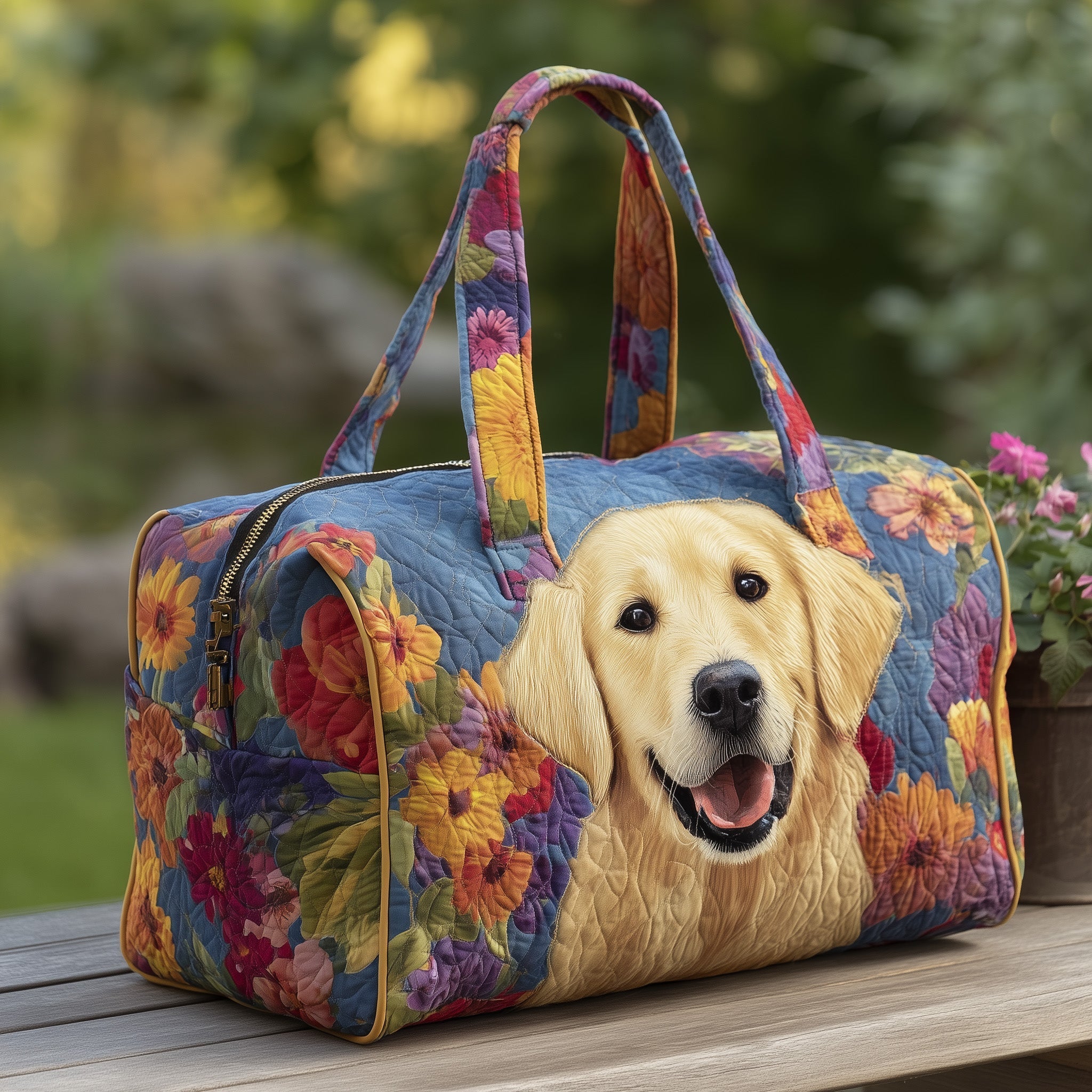 Golden Retriever Quilted Duffle Bag Black Hole Duffel Mother's Day Gift Ideas
