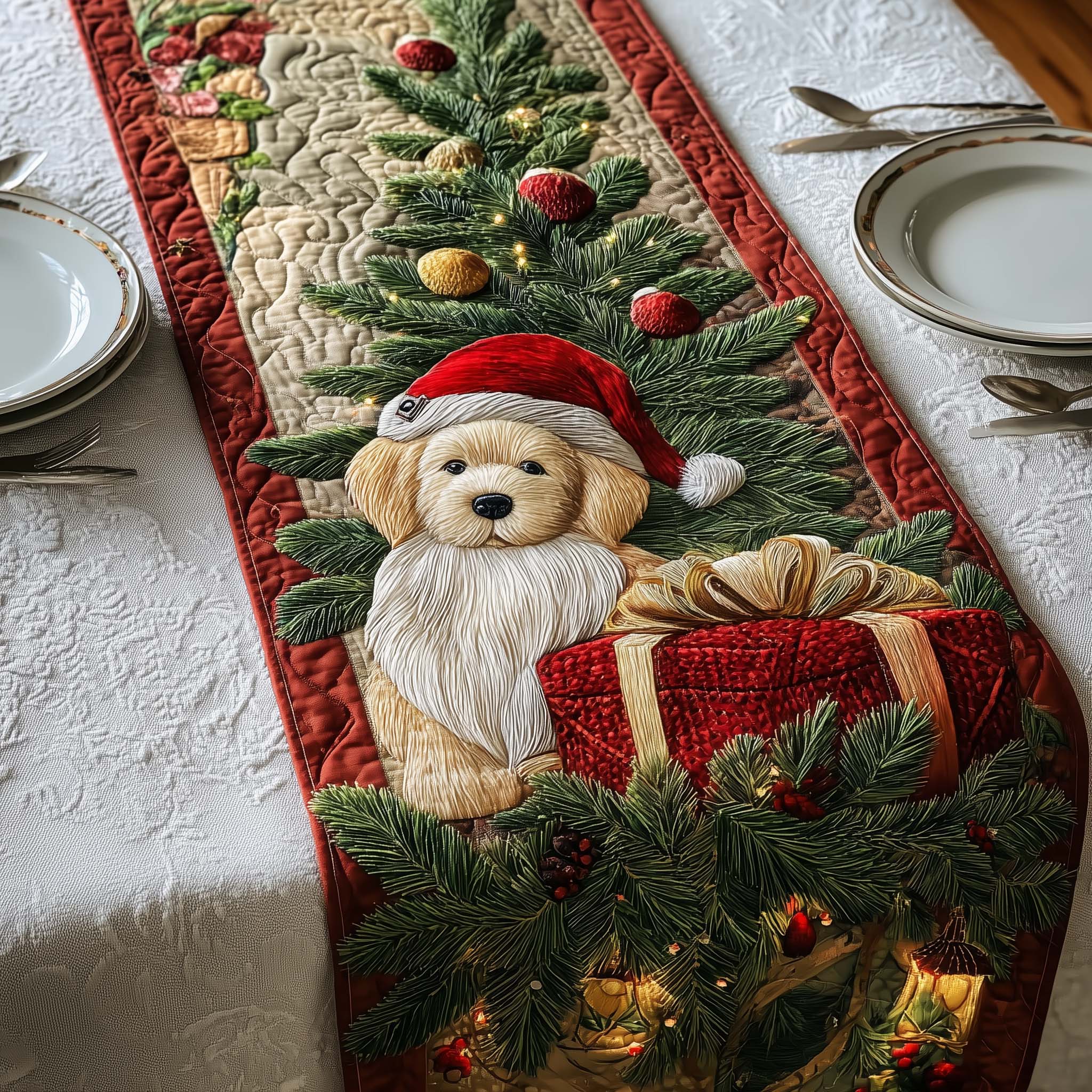 Golden Retriever Quilted Table Runner Christmas Dinner Decoration Ideas Family Christmas Present Ideas