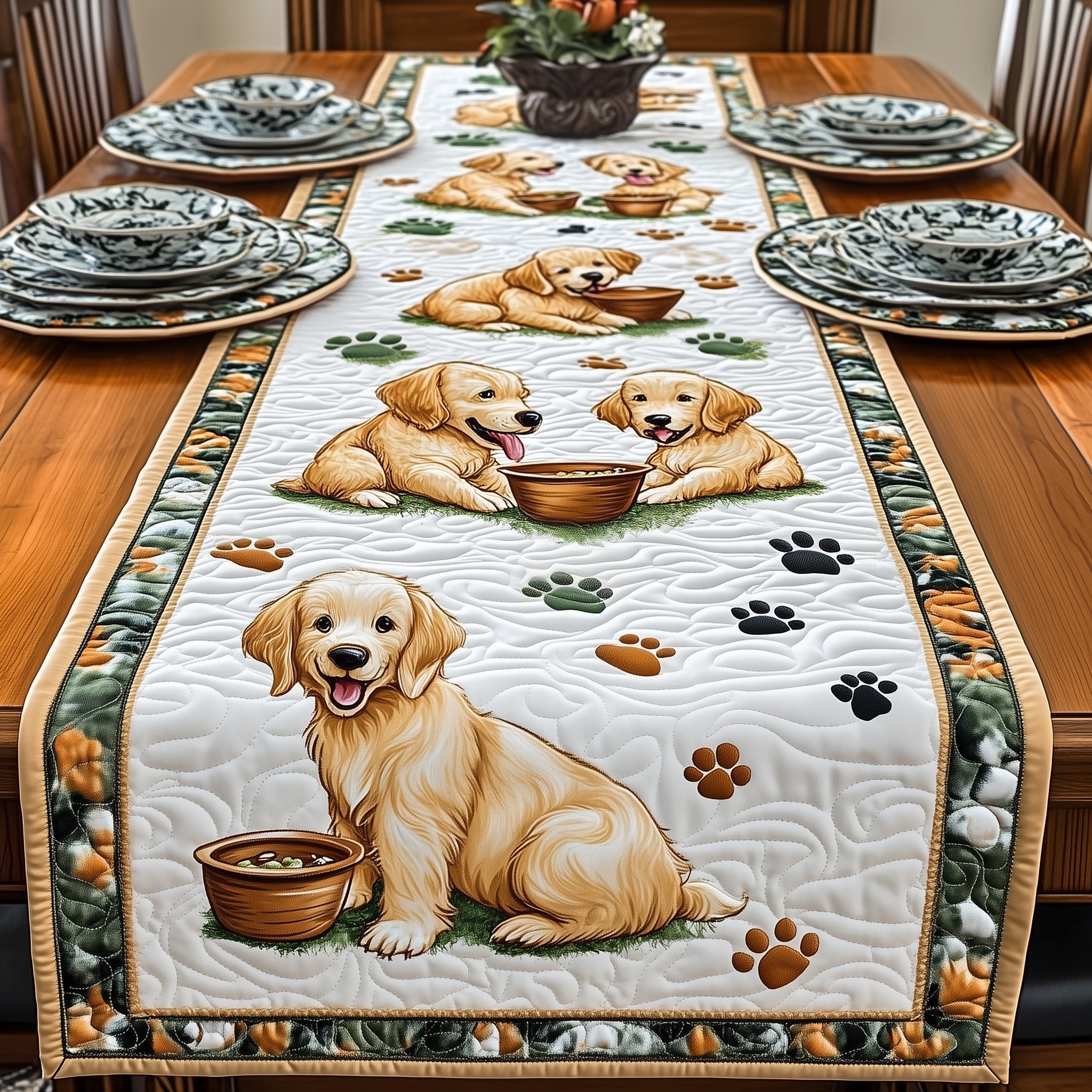 Golden Retriever Quilted Table Runner Dining Table Decor Gifts For Pet Lovers