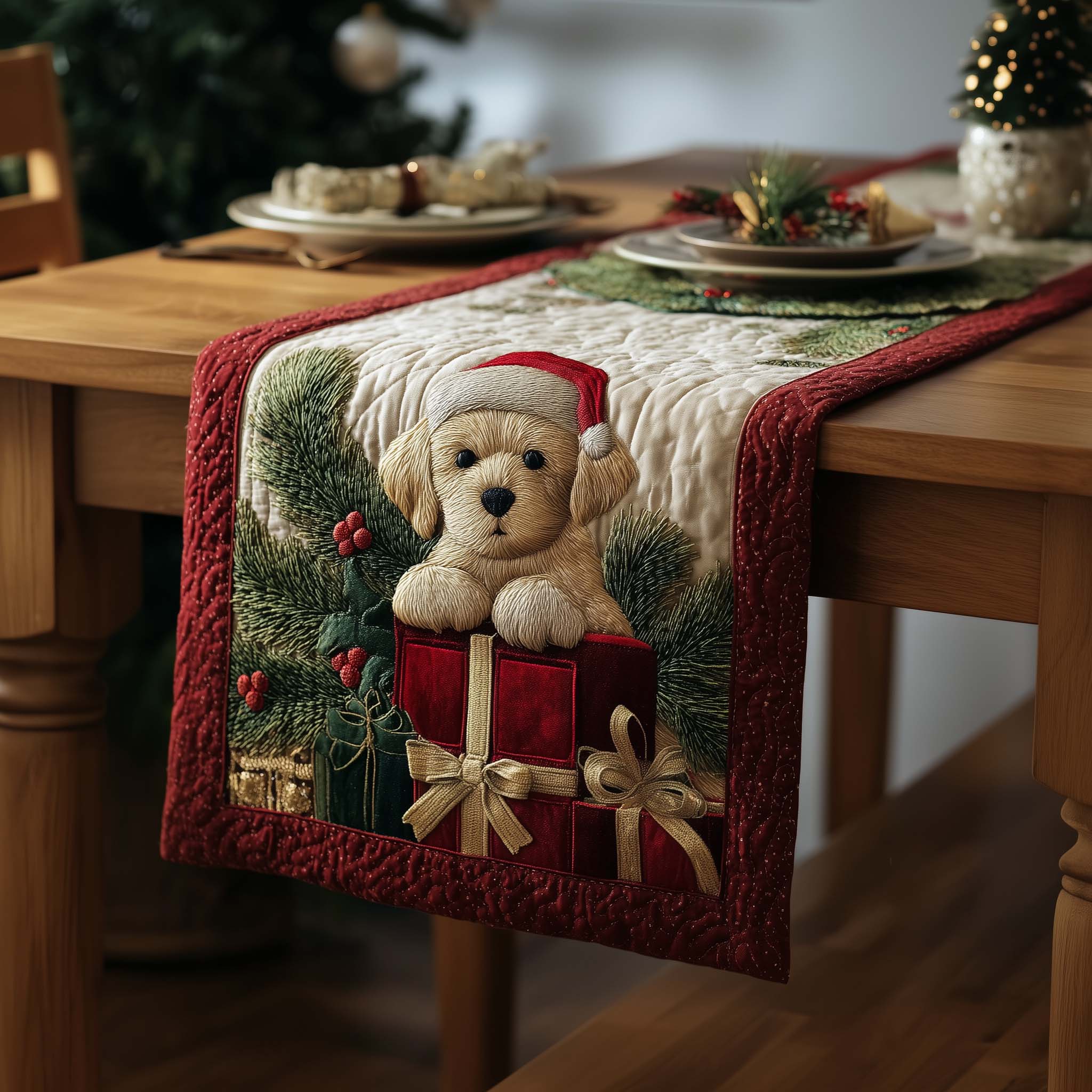 Golden Retriever Quilted Table Runner Holiday Dining Table Decor Ideas For Christmas Family Gifts