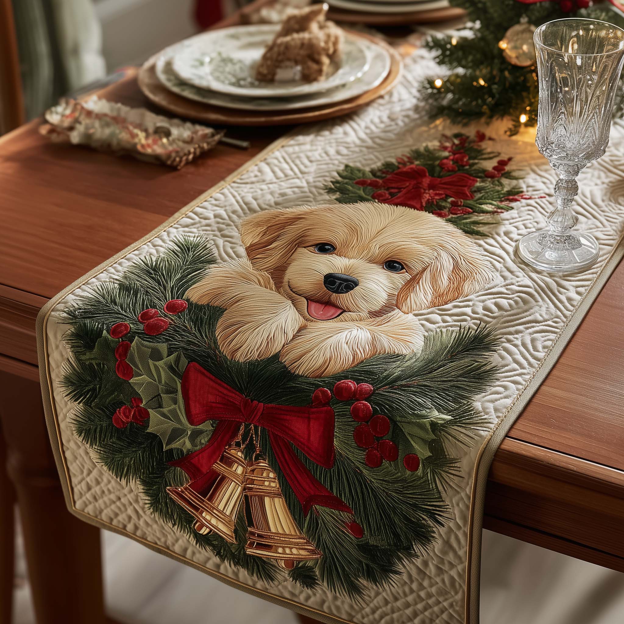 Golden Retriever Quilted Table Runner Xmas Runner For Table Good Family Gifts For Christmas