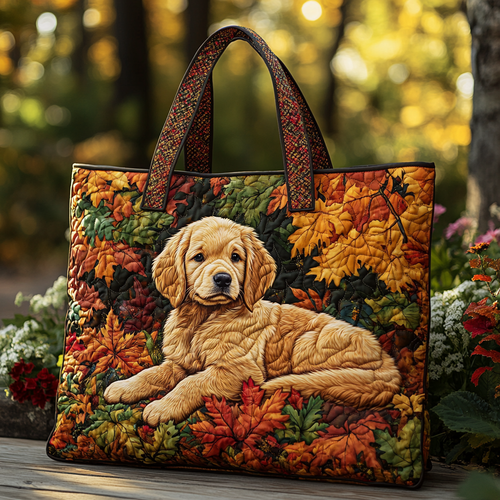 Golden Retriever Smile Quilted Tote Bag Trendy Shoulder Bags Gifts For Busy Moms