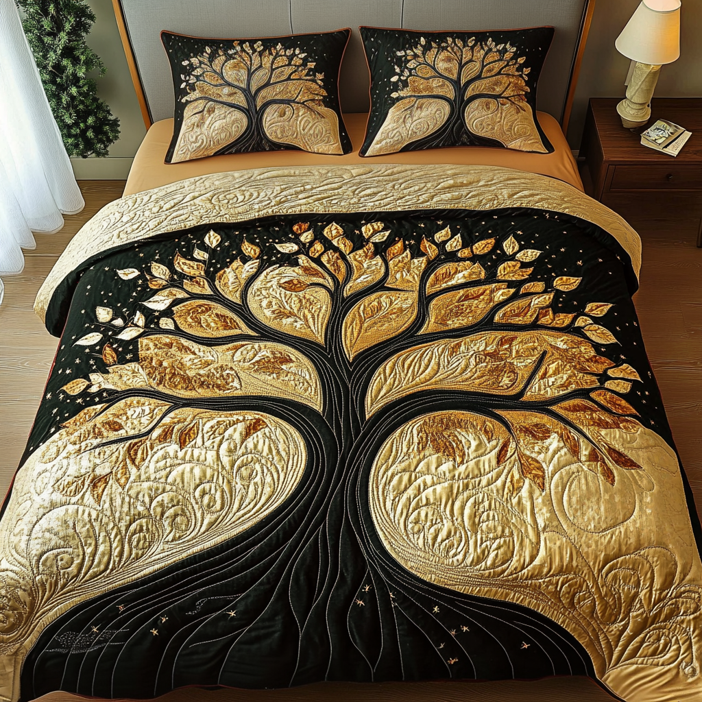 Golden Roots Quilted Bedding Set Best King Bedding Sets Tree Of Life Gifts For Grangarents