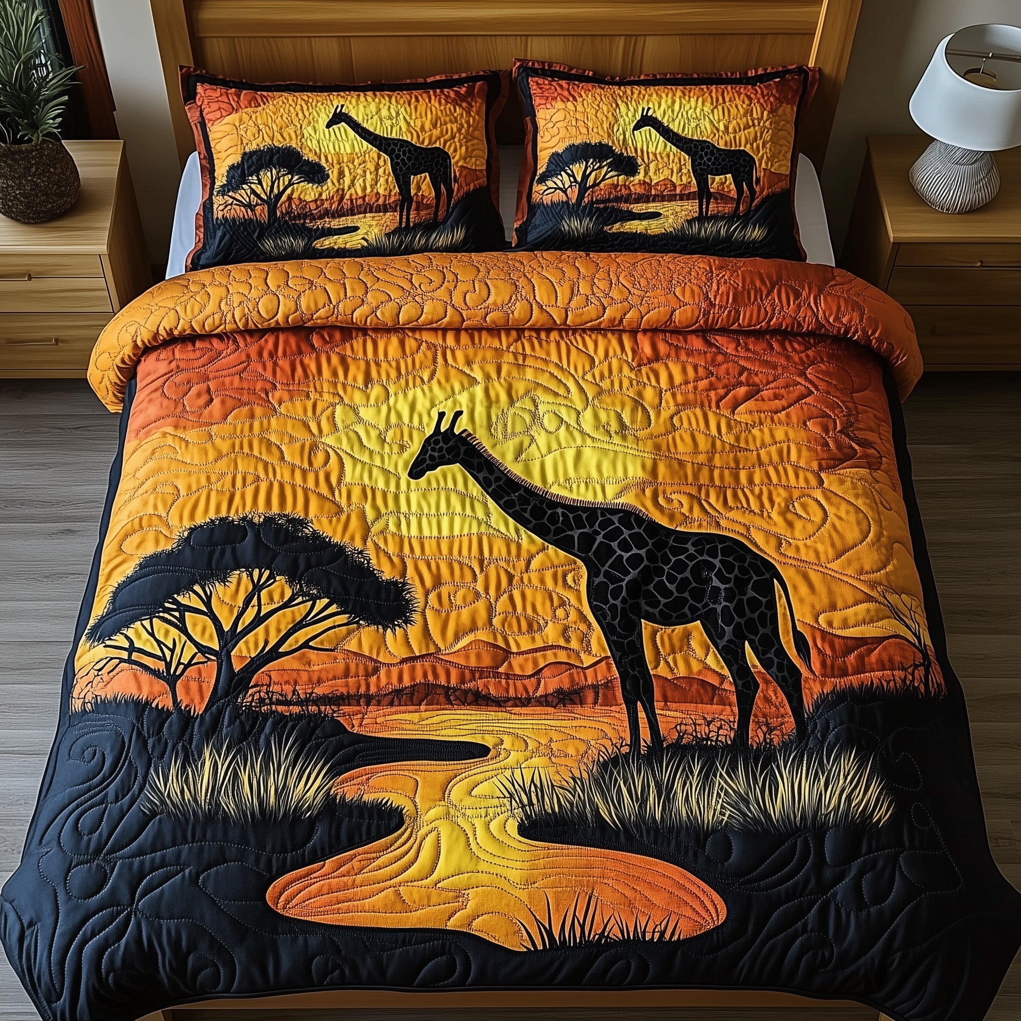 Golden Savanna Dreams Quilted Bedding Set Best Bedding Comforter Sets Best Giraffe Gifts Items