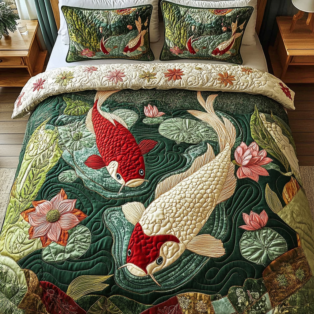 Golden Scales Quilted Bedding Set Unique Bed Sheet Set Father's Day Gifts For Husband