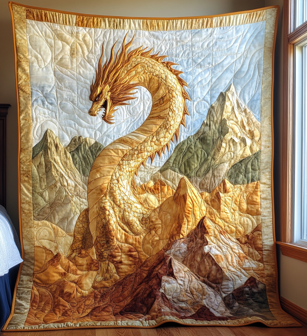 Golden Scales Quilted Blanket Bed Decor Ideas Dragon Themed Presents