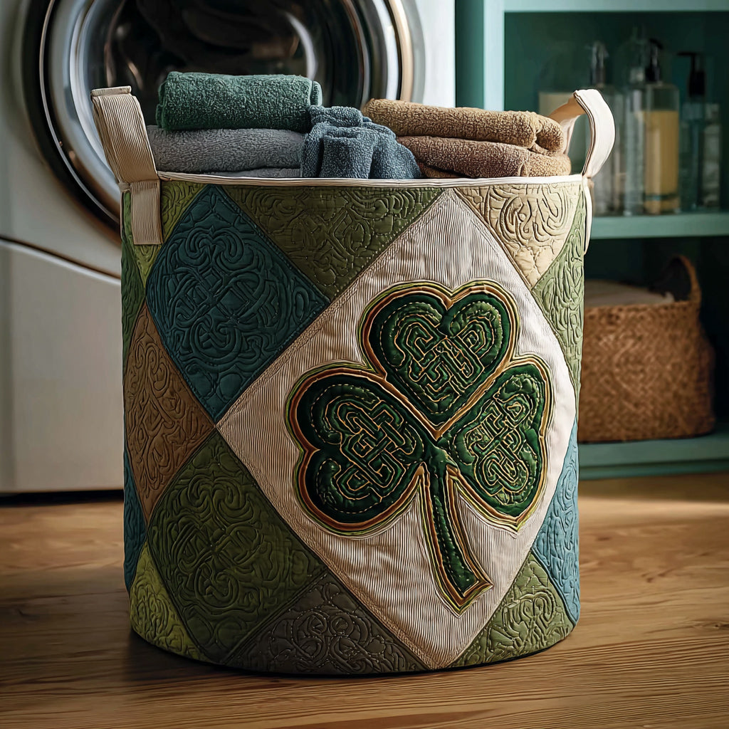 Golden Shamrock Dream Quilted Laundry Basket Storage Bins Celtic Gifts For Her